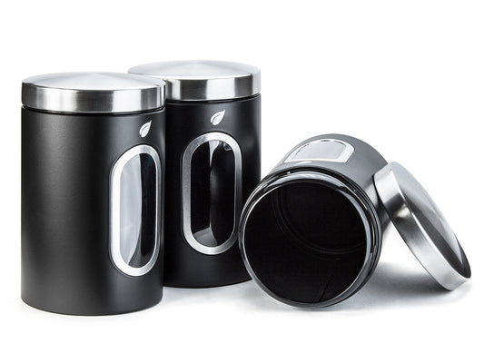 Saf-Care Kitchen Canisters - Modern Kitchen Decoration of Canister Set with Multiple Preservation Purposes by Tight Sealed Lids, Set of 3, Matte Black, Model-SC-001-MB