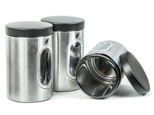 Saf-Care Kitchen Canisters - Modern Kitchen Decoration of Canister Set with Multiple Preservation Purposes by Tight Sealed Lids, Set of 3, Stainless, Model-SC-001-Steel