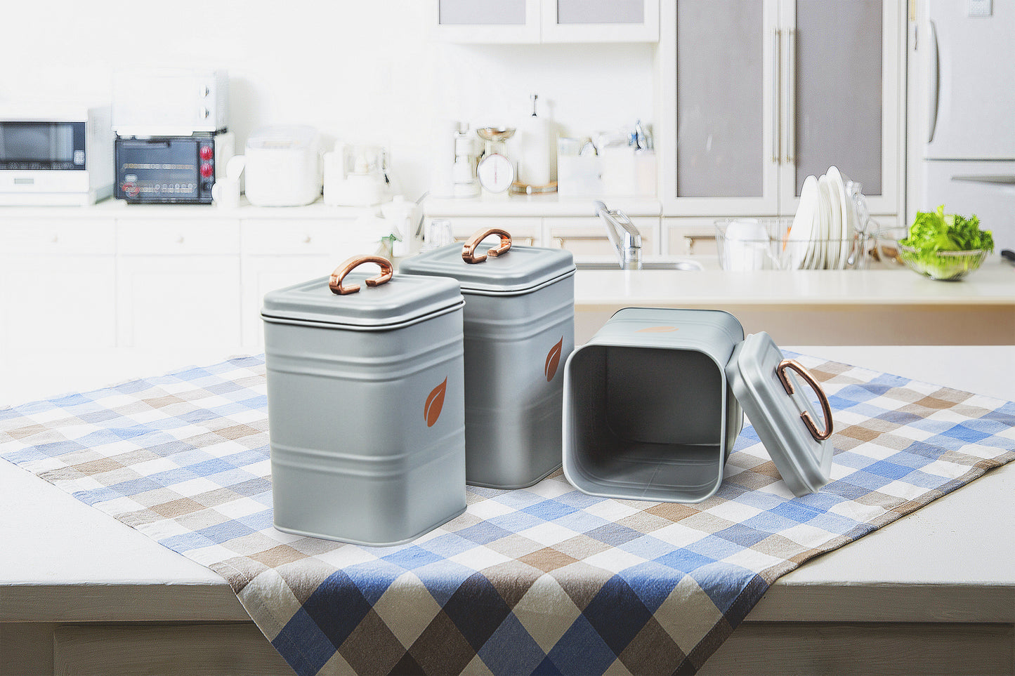 Saf-Care Kitchen Canisters - Modern Kitchen Decoration of Canister Set with Multiple Preservation Purposes by Tight Sealed Lids, Set of 3, Farmhouse Grey, Model-SC-002-Grey