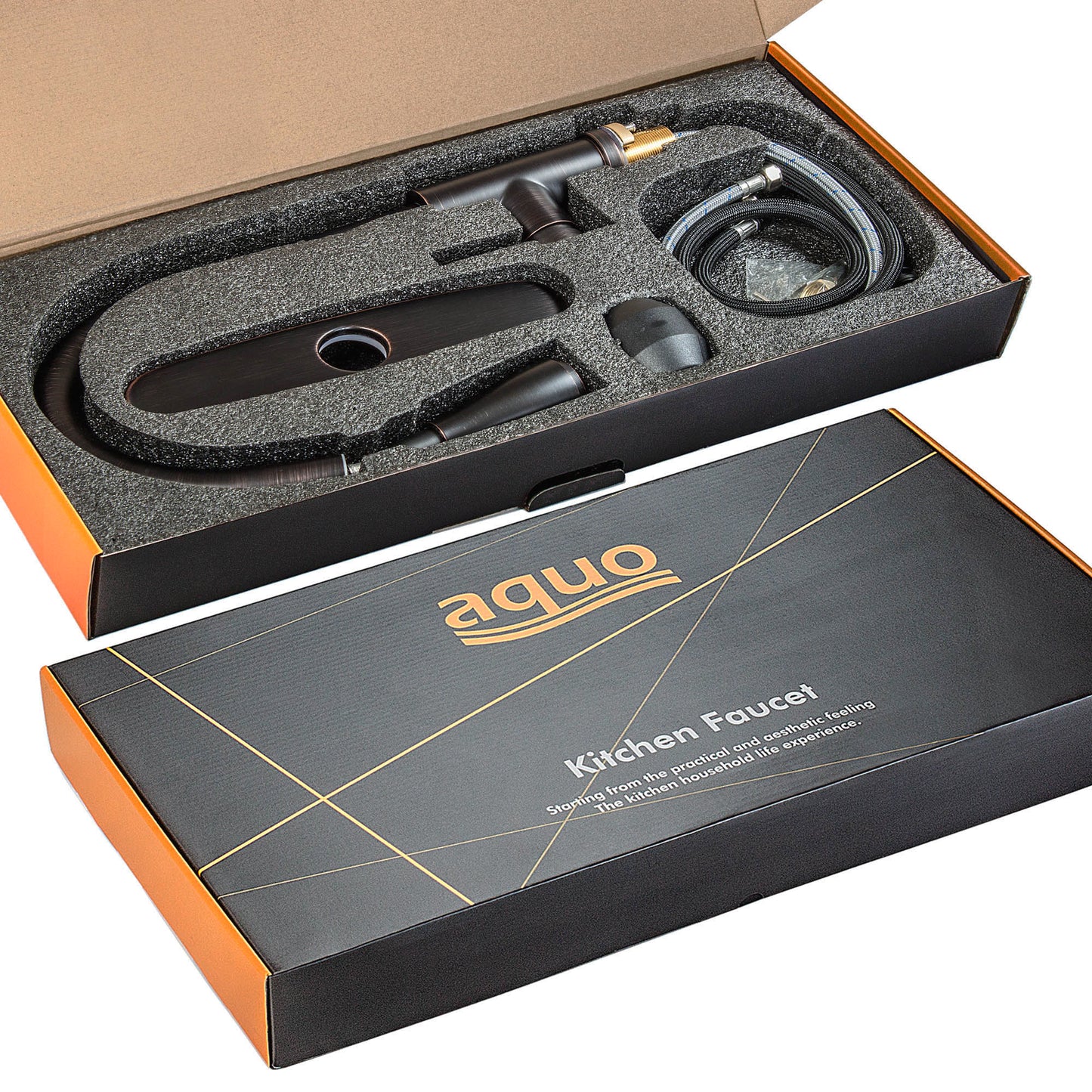 Aquo Kitchen Faucet - This Easy to Install 15" Height Sink Faucet Hole Variety Kitchen Countertops, Nicely Preventing Leaking Issue by Brass Kitchen Sink Faucet Inner Hoses Design, Oil-Rubbed Bronze, Model-205001-ORB