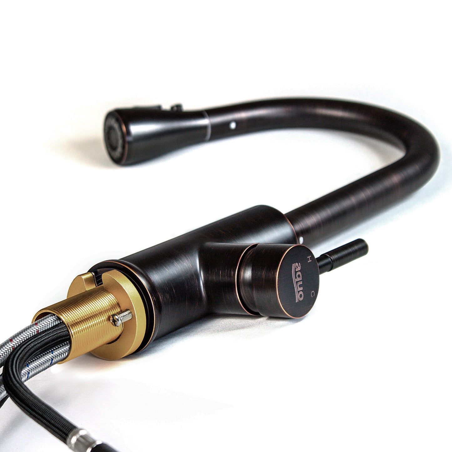 Aquo Kitchen Faucet - This Easy to Install 15" Height Sink Faucet Hole Variety Kitchen Countertops, Nicely Preventing Leaking Issue by Brass Kitchen Sink Faucet Inner Hoses Design, Oil-Rubbed Bronze, Model-205001-ORB