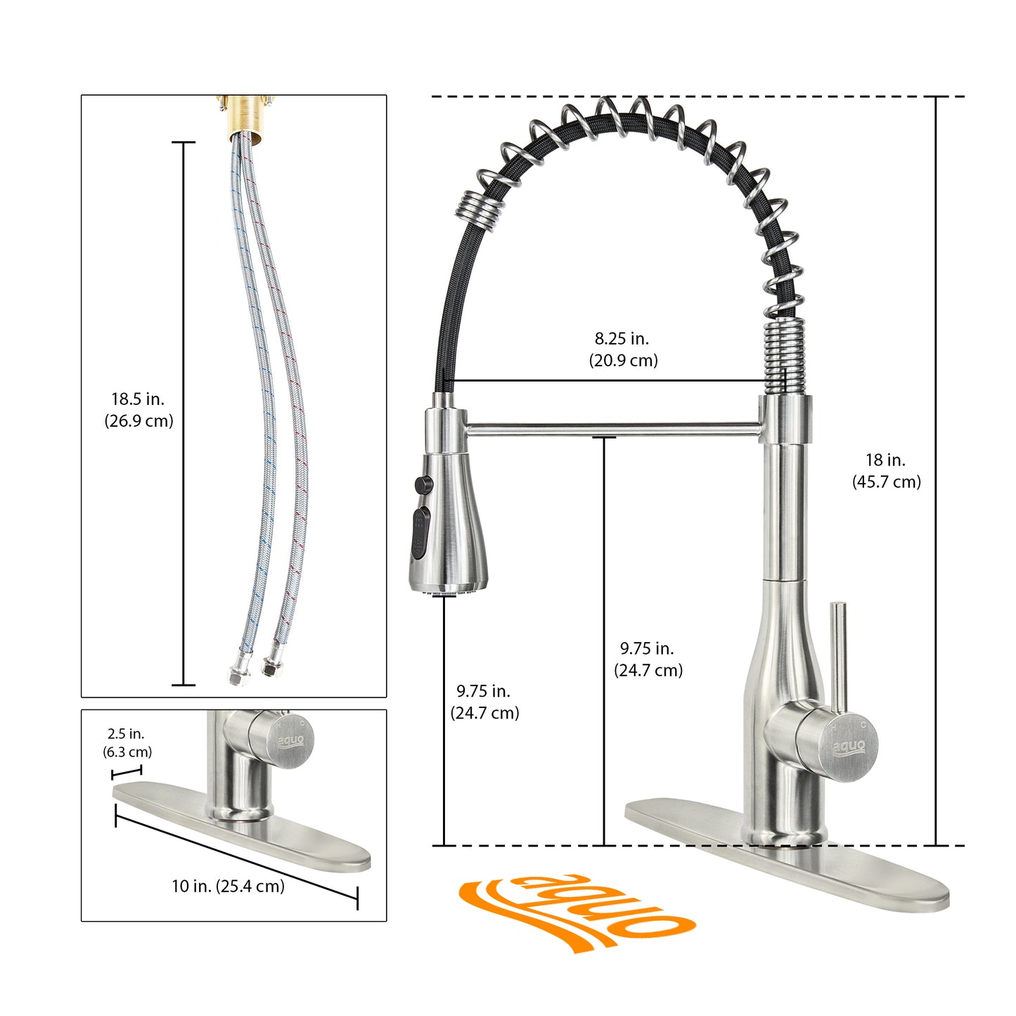 Aquo Kitchen Faucet - This Easy to Install 18" Height Sink Faucet Fits Variety Kitchen Countertops, Nicely Preventing Leaking Issue by Brass Kitchen Sink Faucet Inner Hoses Design, Brushed Nickel, Model-206007BN