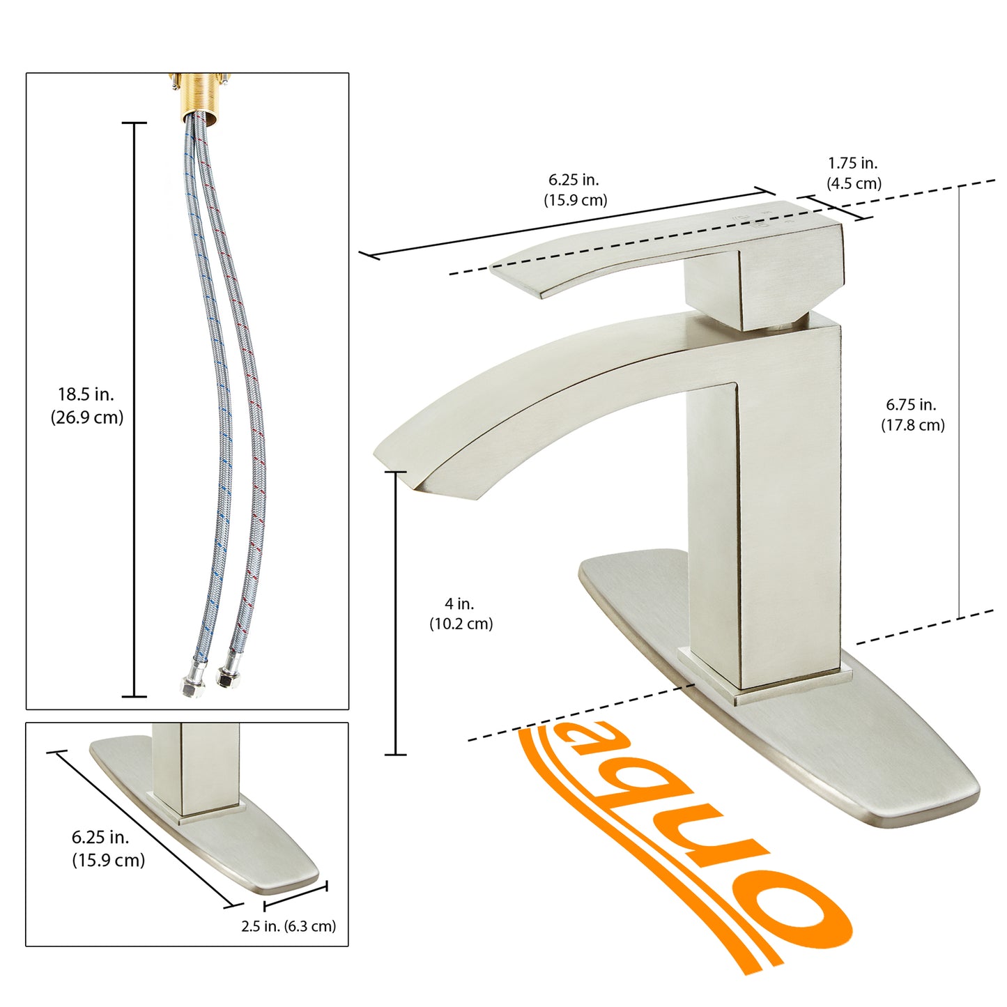 Aquo Bathroom Faucet - 7" Height Sink Faucet Fits Variety Bathroom Sink, Nicely Preventing Leaking Issue by Brass Bathroom Sink Faucet Inner Hoses Design, Brushed Nickel, Model-214008-BN