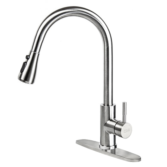 Aquo Kitchen Faucet - This Easy to Install 15" Height Sink Faucet Hole Variety Kitchen Countertops, Nicely Preventing Leaking Issue by Brass Kitchen Sink Faucet Inner Hoses Design, Brushed Nickel, Model-205001-BN