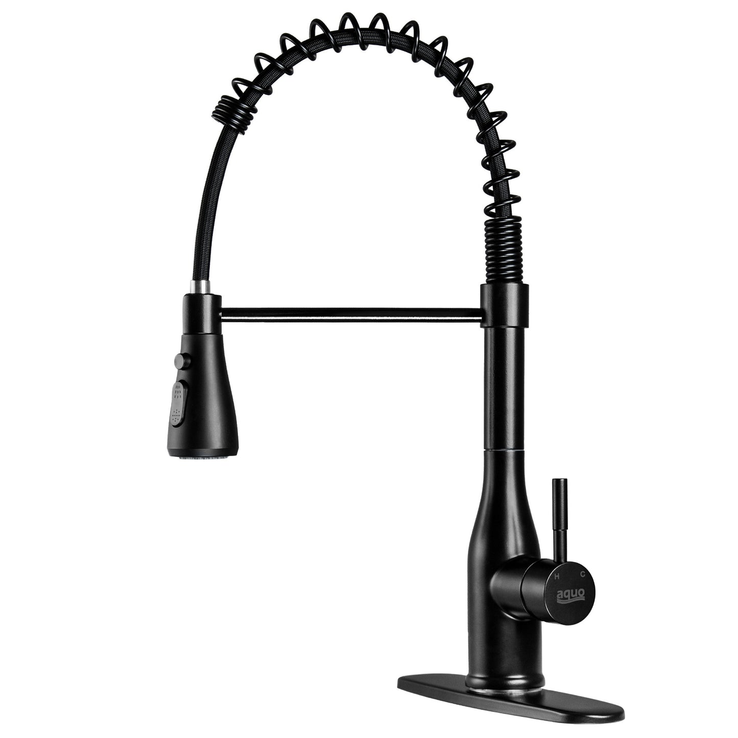 Aquo Kitchen Faucet - This Easy to Install 18" Height Sink Faucet Fits Variety Kitchen Countertops, Nicely Preventing Leaking Issue by Brass Kitchen Sink Faucet Inner Hoses Design, Matte Black, Model-206007MB