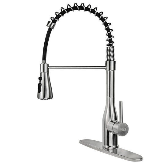 Aquo Kitchen Faucet - This Easy to Install 18" Height Sink Faucet Fits Variety Kitchen Countertops, Nicely Preventing Leaking Issue by Brass Kitchen Sink Faucet Inner Hoses Design, Brushed Nickel, Model-206007BN