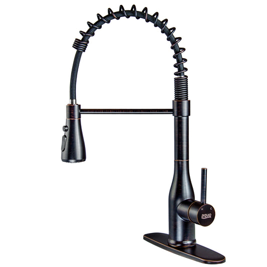 Aquo Kitchen Faucet - This Easy to Install 18" Height Sink Faucet Fits Variety Kitchen Countertops, Nicely Preventing Leaking Issue by Brass Kitchen Sink Faucet Inner Hoses Design, Oil-rubbed Bronze, Model-206007ORB