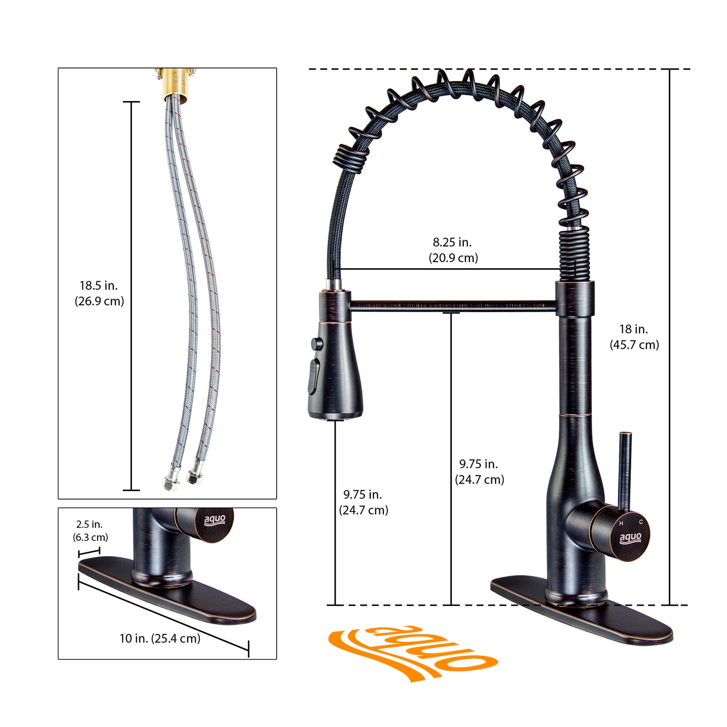 Aquo Kitchen Faucet - This Easy to Install 18" Height Sink Faucet Fits Variety Kitchen Countertops, Nicely Preventing Leaking Issue by Brass Kitchen Sink Faucet Inner Hoses Design, Oil-rubbed Bronze, Model-206007ORB