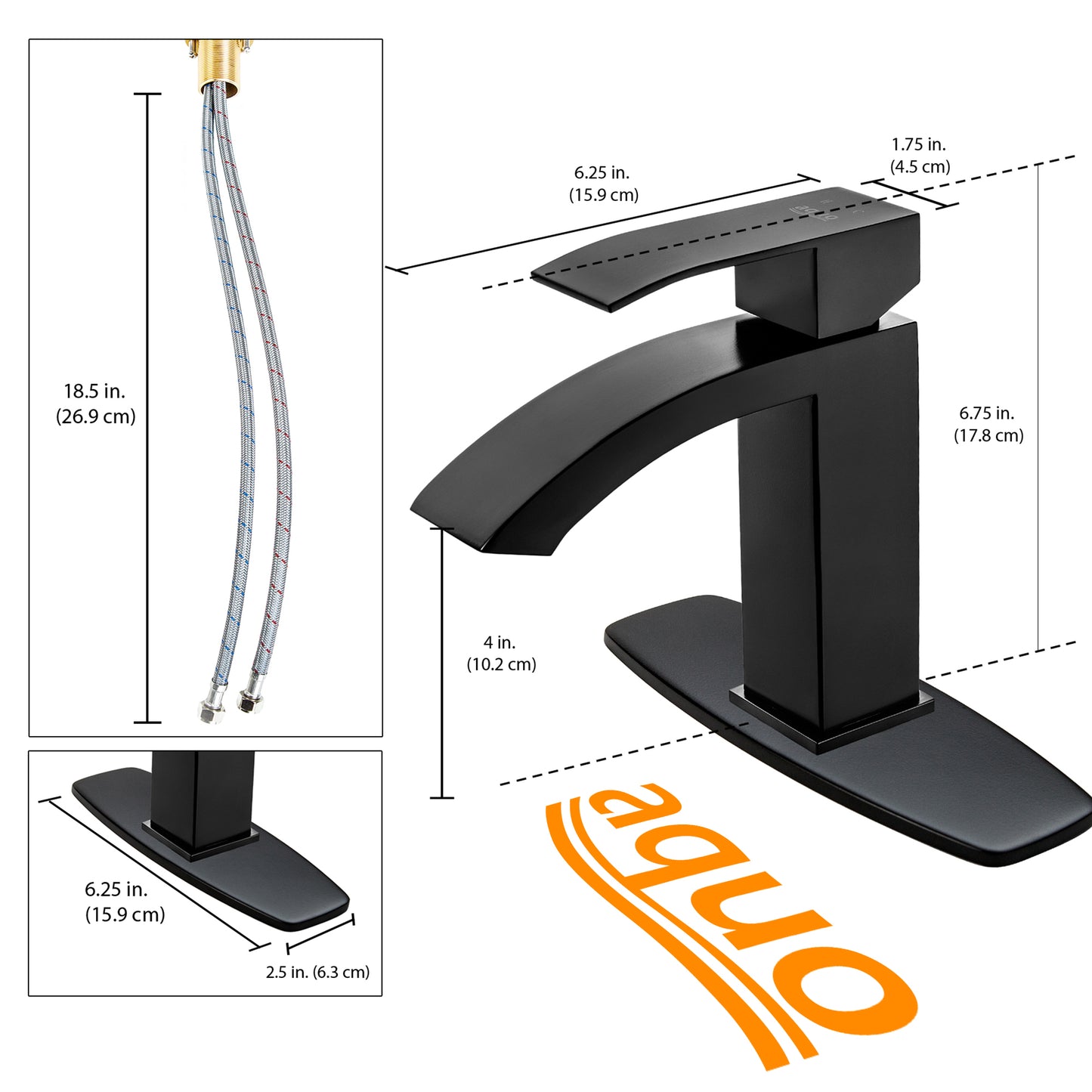 Aquo Bathroom Faucet - 7" Height Sink Faucet Fits Variety Bathroom Sink, Nicely Preventing Leaking Issue by Brass Bathroom Sink Faucet Inner Hoses Design, Matte Black, Model-214008-MB