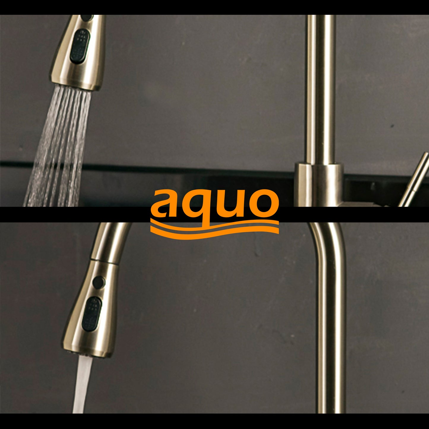 Aquo Kitchen Faucet - This Easy to Install 15" Height Sink Faucet Hole Variety Kitchen Countertops, Nicely Preventing Leaking Issue by Brass Kitchen Sink Faucet Inner Hoses Design, Brushed Nickel, Model-205001-BN
